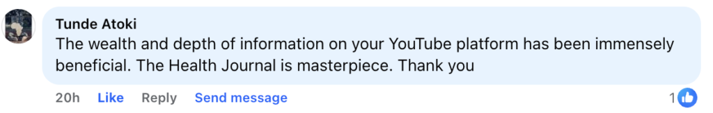 Verfiied Testimonial from Tunde Atoki saying The Justice Journals YouTube platform has been immensely beneficial and The Health Journal is a masterpiece.